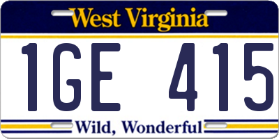 WV license plate 1GE415