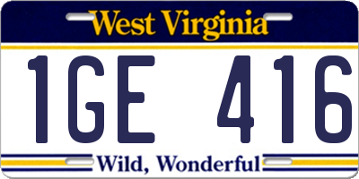 WV license plate 1GE416