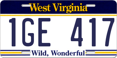 WV license plate 1GE417
