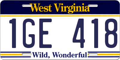 WV license plate 1GE418