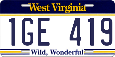 WV license plate 1GE419