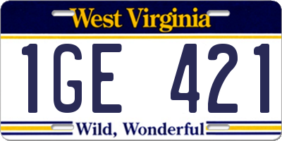 WV license plate 1GE421