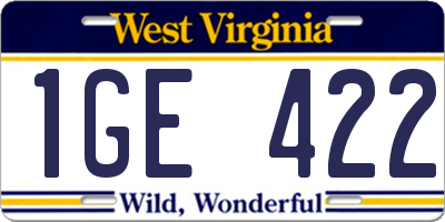 WV license plate 1GE422