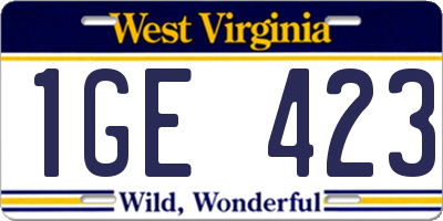 WV license plate 1GE423