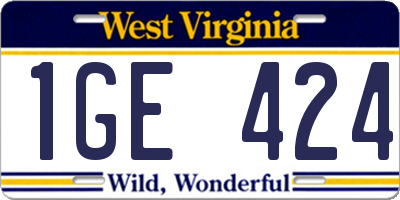 WV license plate 1GE424