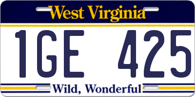WV license plate 1GE425