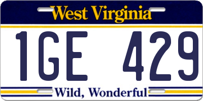 WV license plate 1GE429