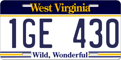 WV license plate 1GE430