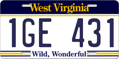 WV license plate 1GE431