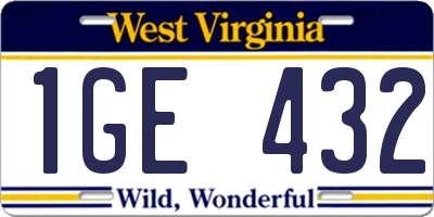 WV license plate 1GE432