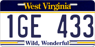 WV license plate 1GE433