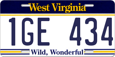 WV license plate 1GE434