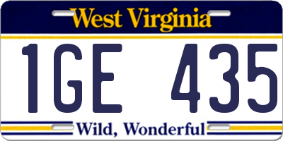 WV license plate 1GE435