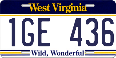 WV license plate 1GE436