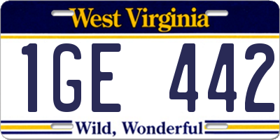 WV license plate 1GE442