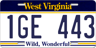 WV license plate 1GE443
