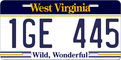 WV license plate 1GE445