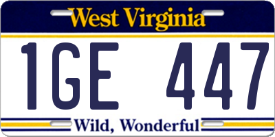 WV license plate 1GE447