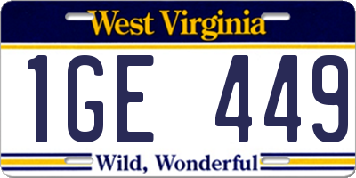 WV license plate 1GE449
