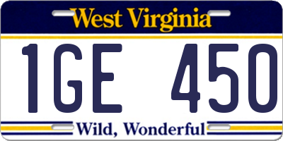WV license plate 1GE450