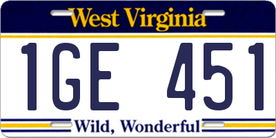 WV license plate 1GE451