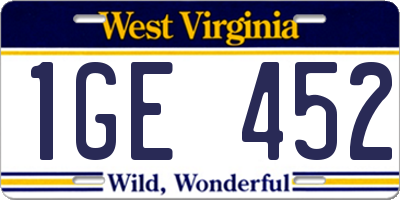 WV license plate 1GE452