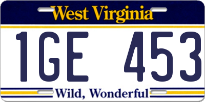 WV license plate 1GE453