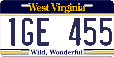 WV license plate 1GE455