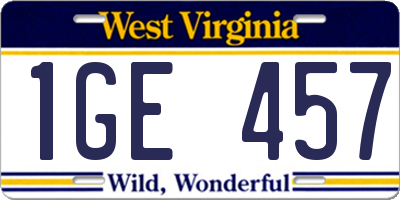 WV license plate 1GE457