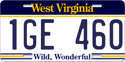 WV license plate 1GE460