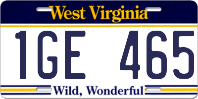 WV license plate 1GE465