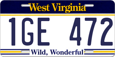 WV license plate 1GE472