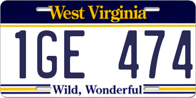 WV license plate 1GE474