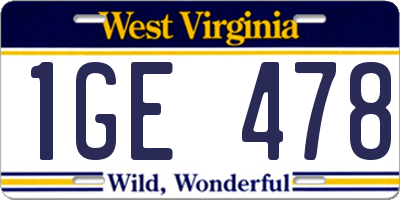 WV license plate 1GE478