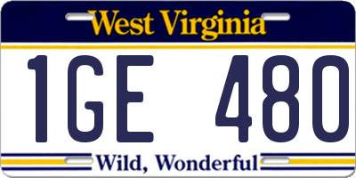 WV license plate 1GE480
