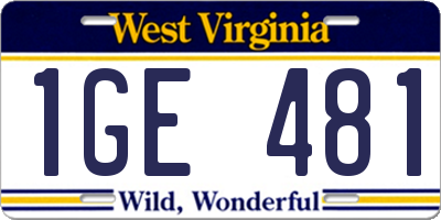 WV license plate 1GE481