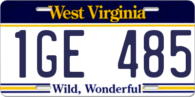 WV license plate 1GE485