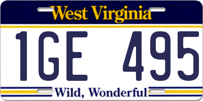 WV license plate 1GE495