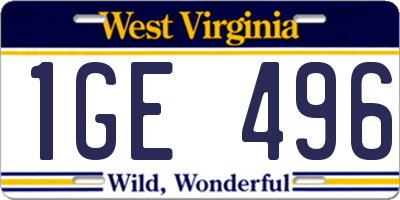 WV license plate 1GE496