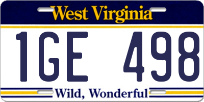 WV license plate 1GE498