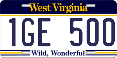 WV license plate 1GE500