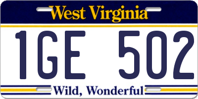WV license plate 1GE502