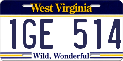 WV license plate 1GE514