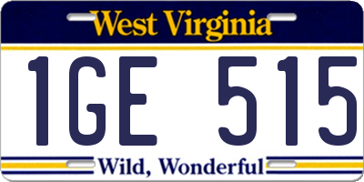 WV license plate 1GE515