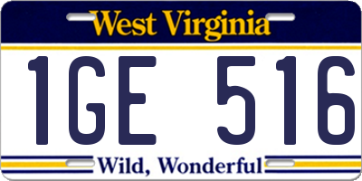 WV license plate 1GE516