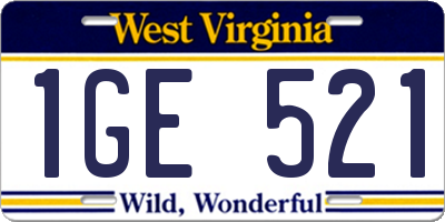 WV license plate 1GE521