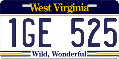 WV license plate 1GE525