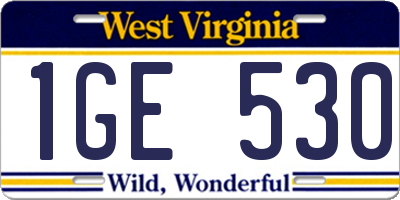 WV license plate 1GE530