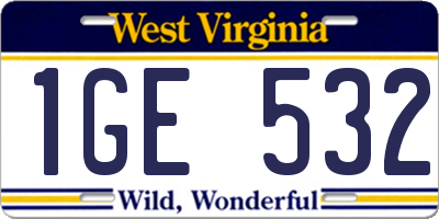 WV license plate 1GE532