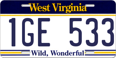 WV license plate 1GE533